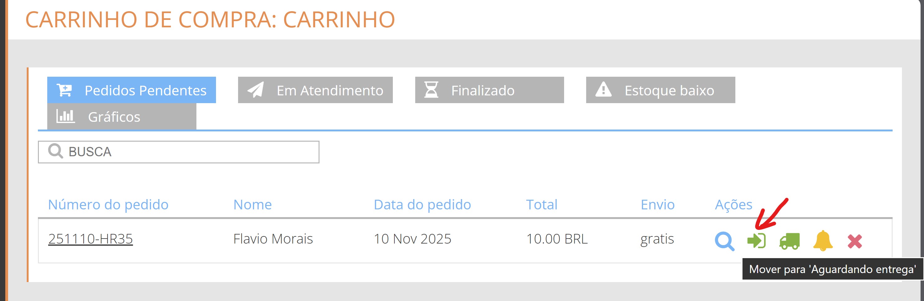 botão de aguardando entrega